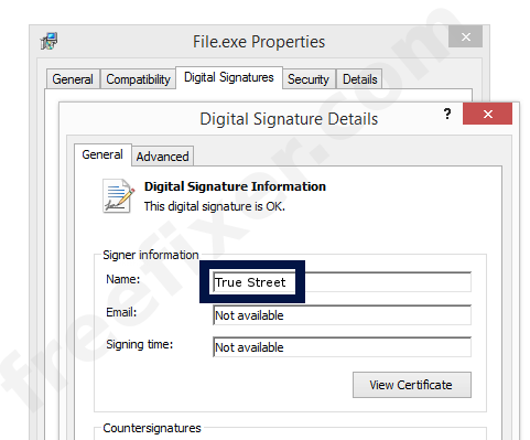 Screenshot of the True Street certificate